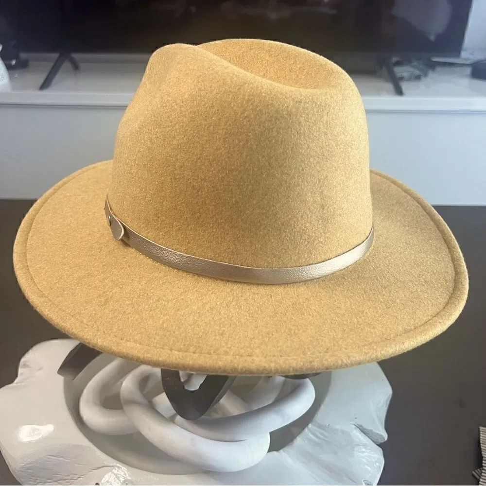 Camel Panama Fedora Hat Wide Brim Felt Hat Vegan Stylish Boho Fashion